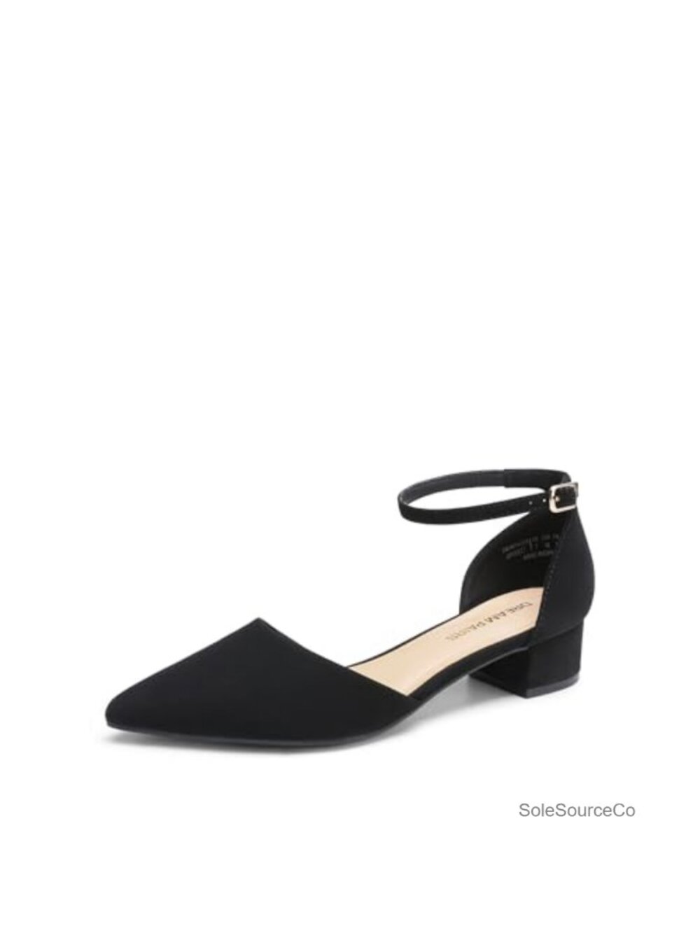 Faux Leather Block Heel Pointed Toe Dress Pumps with Ankle Strap